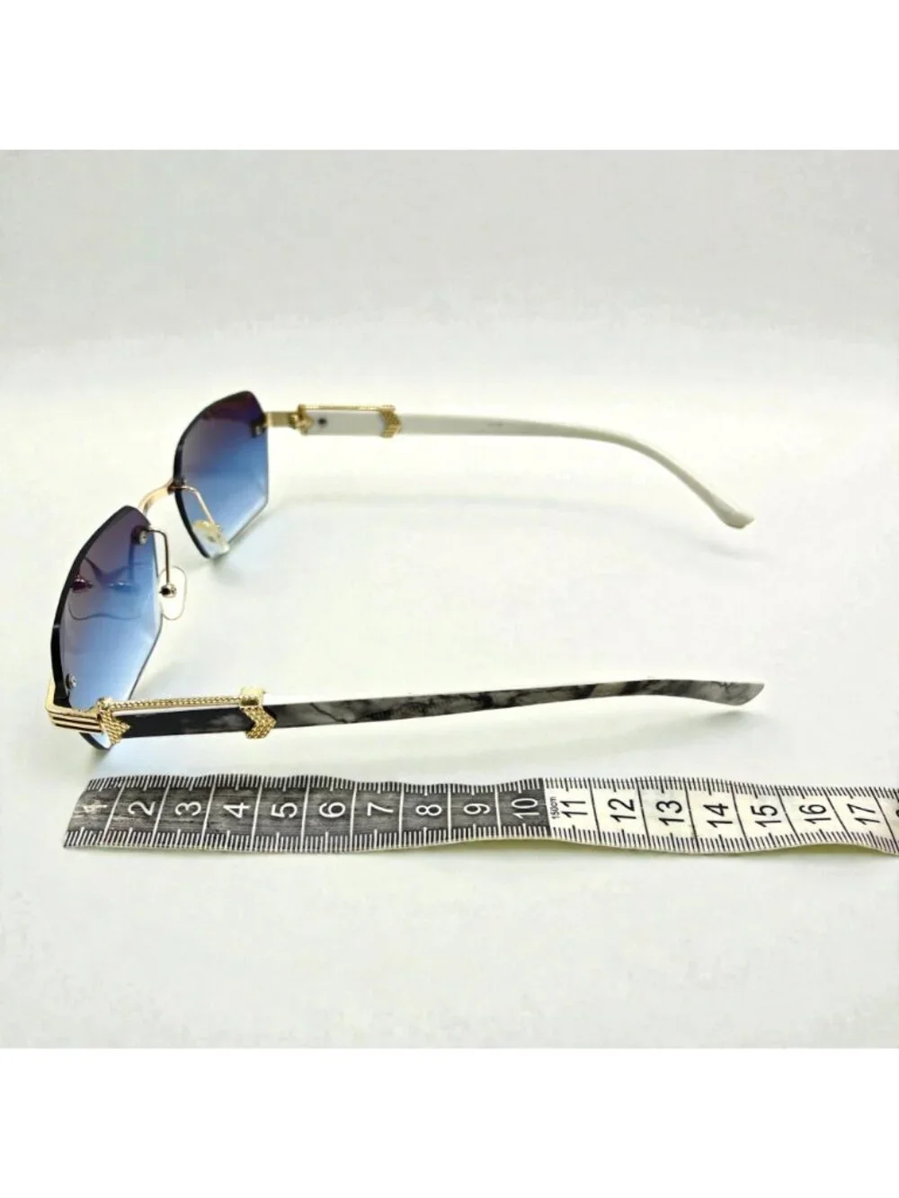 Blue Purple Lens Sunglasses Gold White Frame Y2K Luxe Glam Festival Shades